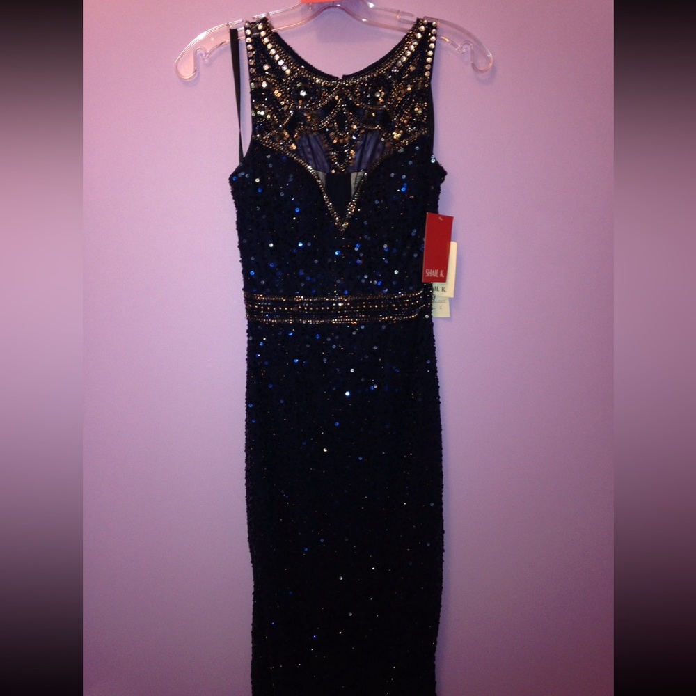 Navy Blue Sequin Shail K Prom Dress / Evening Dress